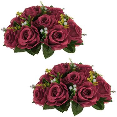 Imagem de NUPTIO Buquê de arranjo de bolas de flores - 2 peças de 24 cm de diâmetro bolas de rosas falsas para mesas de centro de mesa - Arranjos de rosas artificiais para decoração de mesa de centro de mesa de