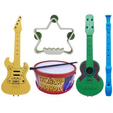 Imagem de Kit Musical Brinquedos Educativo C/5 Instrumentos Tambor Violão Pandei