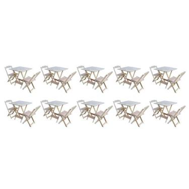 Imagem de Kit 10 Jogos de Mesa Dobravel com 2 Cadeiras de Madeira 70x70 - sem Pi