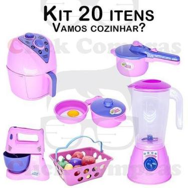 Imagem de Kit Infantil Eletro Panelinha e Mercadinho 20pç - CLICKCOMPRAS BRINQUE
