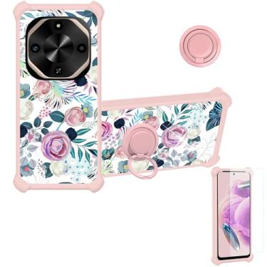 Imagem de jioeuinly Capa compatível com BLU G75 [com protetor de tela de vidro temperado][PC rígido + silicone macio][suporte para anel] [luz refletora colorida] IMDF-HUA3