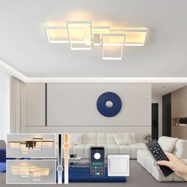Imagem de Luminária de teto moderna para sala de estar, com LED dimerizável, controle remoto e ajuste de altura. Ideal para quarto, escritório, cozinha e sala de jantar (branca, 110 cm de comprimento)