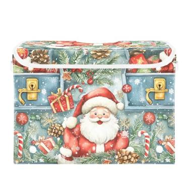 Imagem de SEHANY Linda caixa de armazenamento de Papai Noel de Natal com tampas e alças, organizador de cestas de armazenamento de tecido dobrável, caixas de armazenamento de cubos grandes para roupas, cobertor