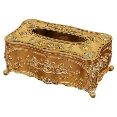 Imagem de KiBcsLic Porta-lenços de papel com capa, porta-guardanapos, decoração versátil para carro, sala de estar, banheiro, quarto e mesa de cabeceira, Ouro