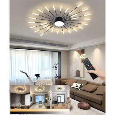 Imagem de Luminária de teto LED moderna com 28+1 lâmpadas, estilo lustre, com controle remoto, ideal para sala de estar, escritório, quarto e restaurante (Preta, 28+1 lâmpadas).