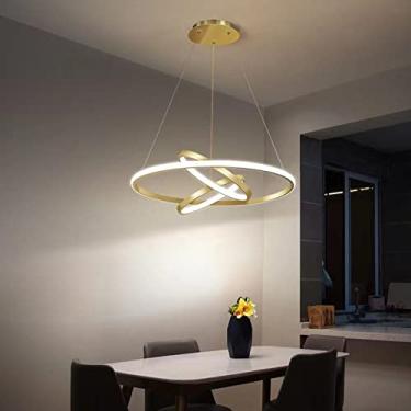 Imagem de Luminária pendente redonda moderna de LED, com intensidade regulável, para mesa de jantar, design moderno e personalizado com controle remoto, ideal para sala de estar, cozinha, sala de jant