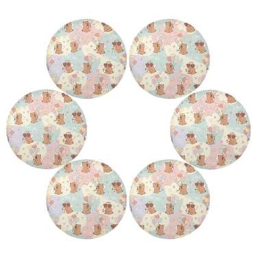 Imagem de Wassud Jogo americano conjunto de 6 tapetes de mesa redondos de desenho animado para cozinha e jantar tapetes laváveis resistentes ao calor para decoração de mesa 39 cm