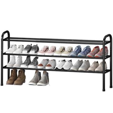 Imagem de STO STO Sapateira expansível longa, organizador de sapatos de metal de 3 camadas para armário, armazenamento ajustável de até 24 pares para entrada da porta da frente, organizador independente para