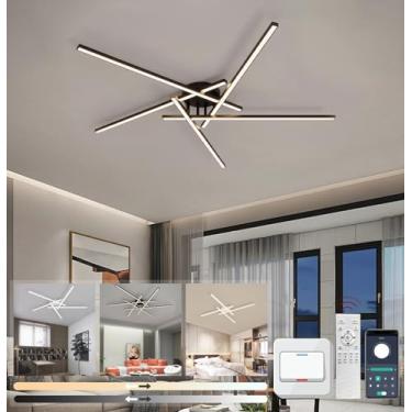 Imagem de Luminária de teto criativa em LED para sala de estar, moderna, com intensidade regulável e controle remoto, ideal para quarto, escritório, cozinha e sala de jantar (preta, 5 lâmpadas de 72W)