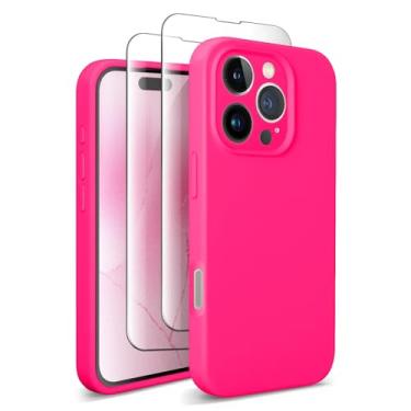 Imagem de Capa SUW compatível com iPhone 16 Pro de 6,3”, compatível com MagSafe, capa de silicone com 2 películas, proteção total da câmera, forro interno de microfibra macio antiarranhões, rosa-choque