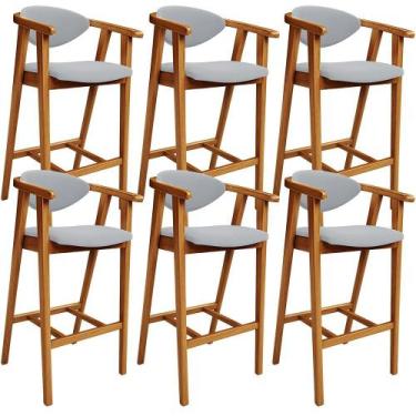 Imagem de Kit 06 Banquetas Alta Para Cozinha Bancada Bar Sala de Jantar Fixa Cec