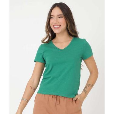 Imagem de Blusa Feminina Básica Flamê Manga Curta Marisa-09010, Verde, P