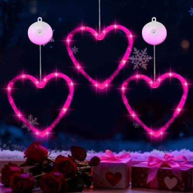 Imagem de Artmag 3 peças de decoração de luzes de janela do dia dos namorados com temporizador, silhueta em forma de coração, lâmpada de LED pendurada alimentada por bateria para amante do dia dos namorados