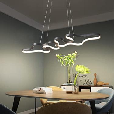 Imagem de Luminária pendente LED moderna para mesa de jantar, com intensidade regulável e controle remoto. Lustre com altura ajustável para sala de estar, sala de jantar e cozinha (preto, 90 cm de com