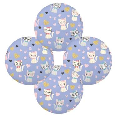 Imagem de Wassud Jogo americano conjunto de 4 tapetes de mesa redondos de corações de gatos fofos para cozinha e jantar tapetes laváveis resistentes ao calor para decoração de mesa 39 cm