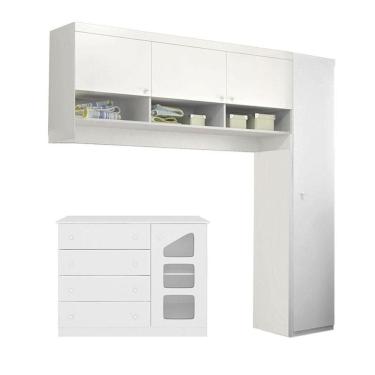 Imagem de Cômoda E Guarda Roupa Infantil Eloisa 1 Porta Com Modulo Aéreo Branco Brilho - Phoenix Baby