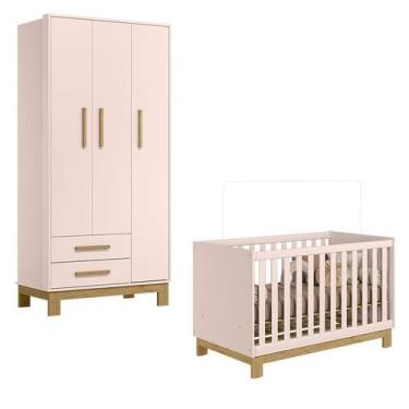 Imagem de Berço Americano 4315 e Guarda Roupa 4340 Q Encanto Slim Rosa Acetinado