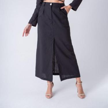 Imagem de Saia susie longa fenda feminina - Susie Modas, Preto, M, 10 unidades