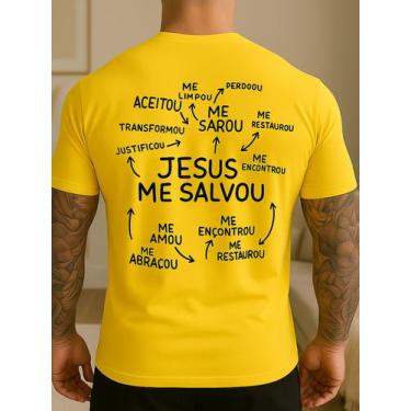 Imagem de Camiseta Masculina JESUS ME SALVOU Streetwear 30.1 Premium Cor:AMARELO