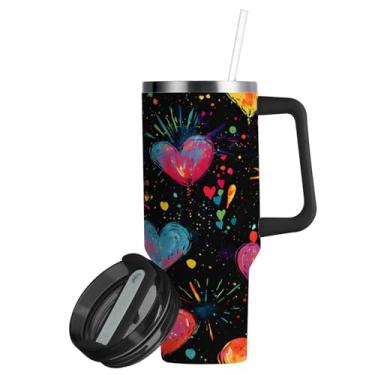 Imagem de ATTX Copo de tinta Love de 850 g com alça, copo de aço inoxidável a vácuo de parede dupla com palha, caneca de café de viagem isolada #399