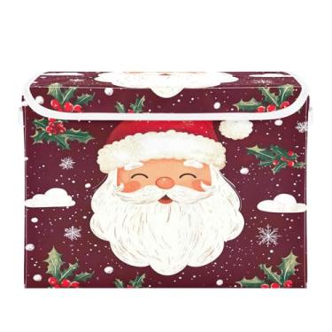 Imagem de SEHANY Linda caixa de armazenamento de Papai Noel de Natal com tampas e alças, organizador de cestas de armazenamento de tecido dobrável, caixas de armazenamento de cubos grandes para roupas, cobertor