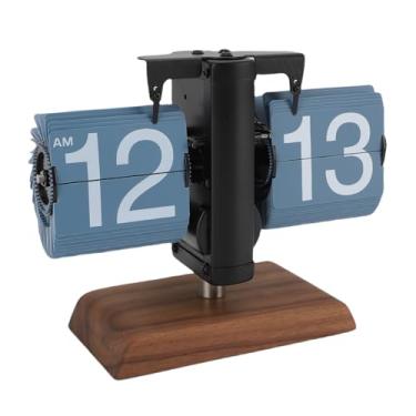 Imagem de Zyyini Auto Flip Desk Relógio Requintado Artesanato Mecânico Flip Clock para Sala de Estar Sala de Estudo (Moldura Preta Página Azul)