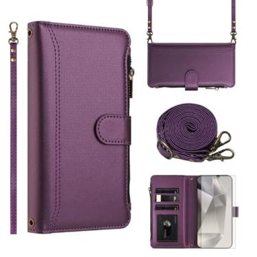 Imagem de Asuwish Capa de telefone para Samsung Galaxy S24 Ultra 5G Capa carteira com protetor de tela de vidro temperado transversal de couro flip zíper suporte para cartão de crédito celular S24Ultra 24S S 24