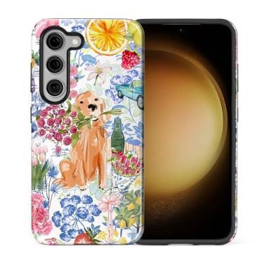 Imagem de Goodsprout Capa para Samsung Galaxy S25 Plus, silicone TPU de camada dupla + policarbonato rígido, à prova de choque e resistente a arranhões, colagem fofa de flores de verão da faculdade do cão