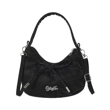 Imagem de Bolsa feminina Hobo com nó de laço cor sólida ombro axila bolsa tiracolo bolsa bolsa bolsa tiracolo, Preto, Medium, Mochila casual