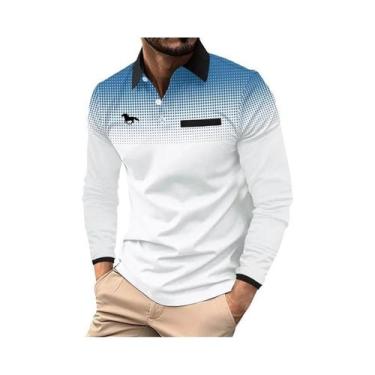 Imagem de Camisa Polo Masculina De Manga Longa Casual Para Negócios Primavera Ou