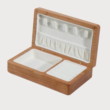 Imagem de Caixa de armazenamento de joias portátil de madeira maciça - Mini organizador magnético de viagem para colares, brincos e anéis - perfeito para viagens e uso doméstico