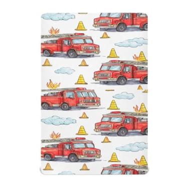 Imagem de Caikeny Lençol de berço vermelho para meninos e meninas, carros, caminhões de bombeiros, lençol de berço vermelho, lençol de berço para bebês recém-nascidos 68,5 x 99 cm