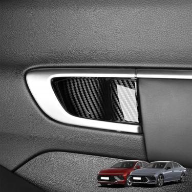Imagem de Amzcar 4 peças de tampas de moldura de tigela de maçaneta interna de porta compatível com acessórios Hyundai Sonata 2025 (padrão de fibra de carbono)