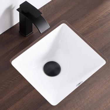 Imagem de KARAMAG Pia de banheiro pequena de 30,5 cm com montagem inferior retangular de cerâmica branca embaixo do balcão com transbordamento (30,5 x 27 cm)