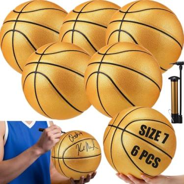 Imagem de Soulchen 6 peças, ouro, autógrafo, basquete, tamanho 7, com bomba de ar para prêmios, troféus, banquetes, marcos noturnos, treinadores, amantes de basquete, presente de equipe para ambientes internos