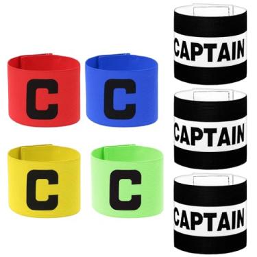 Imagem de XLIUAX 7 peças de braçadeira de capitão de futebol, multicoloridas, elásticas, capitão de futebol, braçadeira esportiva de equipe de líder ajustável para esportes de equipe, basquete, vôlei