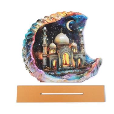 Imagem de Decorações de mesa Ramadan Eid Mubarak - Placas de mesa, mesas centrais de bandeja em camadas para decoração islâmica Al-Fitr Eid e Ramadã