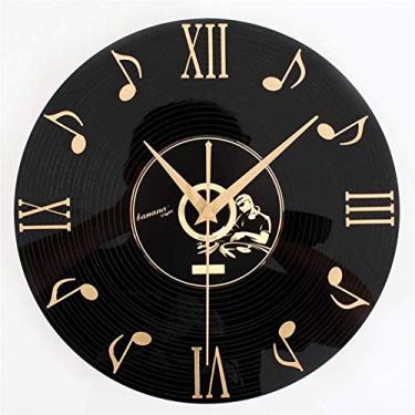 Imagem de U5GAAALPPQ9 Relógio de parede criativo retrô notas musicais vinil CD álbum relógio pendurado preto sala de estar casa quarto café decoração 30 cm