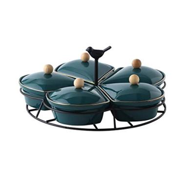 Imagem de Suporte de bolo caixa de frutas secas de cerâmica com tampa e sala de estar nórdica em casa prato de lanche de sementes de melão bandeja de frutas