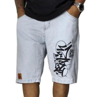 Imagem de Bermuda Jeans Refen Delavê Tag Pixador Street Cor:;Tamanho:44-Masculino