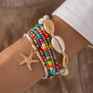 Imagem de Conjunto De Pulseiras Boho Femininas De Verão Com Estrela-do-mar, 7 Pe