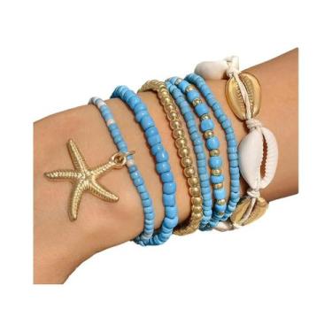 Imagem de Conjunto De Pulseiras Boho Femininas De Verão Com Estrela-do-mar, 7 Pe