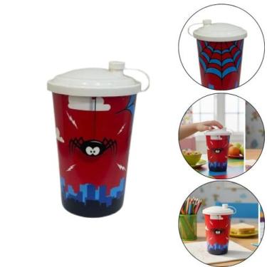Imagem de Copo Plástico Infantil Com Tampa Super Herói 550 ML Azul 25474 Arqplas