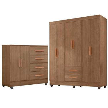 Imagem de Kit Guarda-Roupa Casal 6 Portas com Cômoda 2 Portas 4 Gavetas Lisa Car