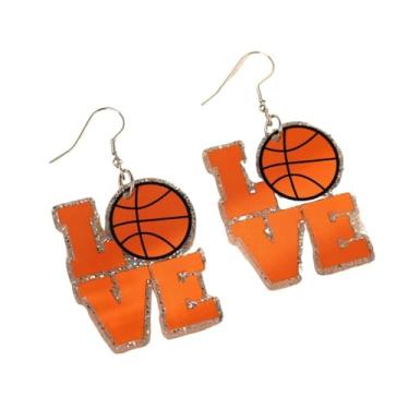 Imagem de Brincos de gota com glitter, amor, esportes, criativos, bonitos, esportivos, jogos, basquete, vôlei, beisebol, futebol americano, brincos femininos, Zinco, Sem pedra preciosa