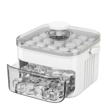Imagem de Máquina de cubos de gelo com gaveta de armazenamento, moldes de bandeja de gelo de plástico sem BPA 25/50 cubos de gelo, prensa manual de fácil liberação para cozinha doméstica, bar, festas (branca)