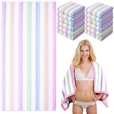 Imagem de Peryiter 4 peças de toalhas de praia listradas de cores mistas 152 x 76 centímetros estética feminina moderna listras toalhas de piscina microfibra absorção de água toalhas de viagem para mulheres