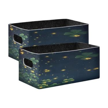 Imagem de xigua Conjunto de 2 caixas de armazenamento Green Clovers, cubo de armazenamento dobrável, organizador de cestas de armazenamento para livros, prateleiras, armário, lavanderia, berçário