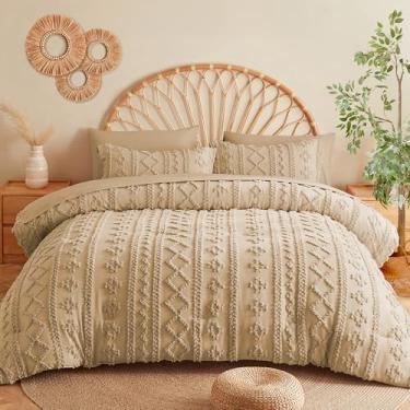 Imagem de MR&HM Jogo de cama casal, boêmio, cáqui, 7 peças, cama chique gasto em uma bolsa com 1 edredom, 2 fronhas, 1 lençol de cima, 1 lençol com elástico para todas as estações