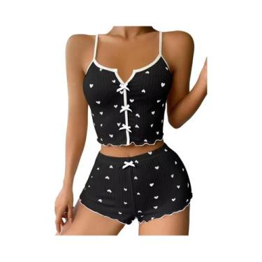 Imagem de Conjunto De Pijama Feminino Com Estampa De Coração, Detalhe De Laço, C